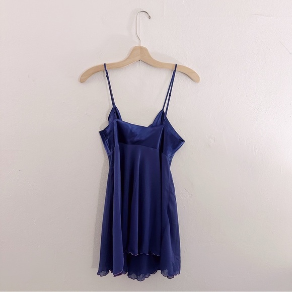 Victoria's Secret Sheer Lettuce Edge Hem Mini Slip Dress Satin Royal Purple - Picture 7 of 7